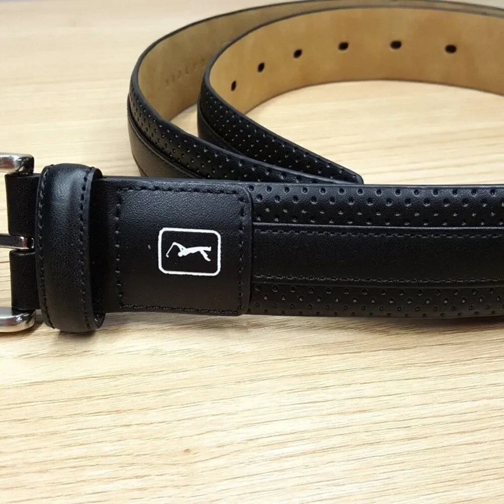 PGA TOUR Mens Belt Size 30 Black Leather Center Stripe Dress Casual Golf